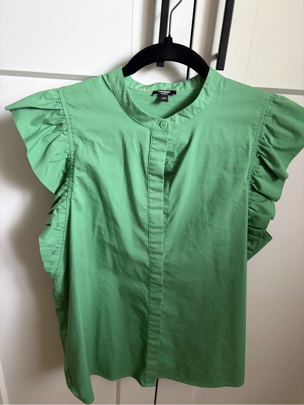 Express Women’s Green Ruffle-Sleeve Button Front Top